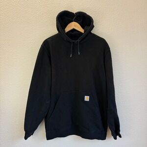 Carhartt Hoodie Mens Medium Black Fair Distressed Loose Fit Graphic Sleeve